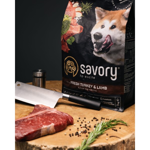 Фото - Сухой корм Savory для собак крупных пород со свежим мясом индейки и ягненка 3 кг (4820232630235)
