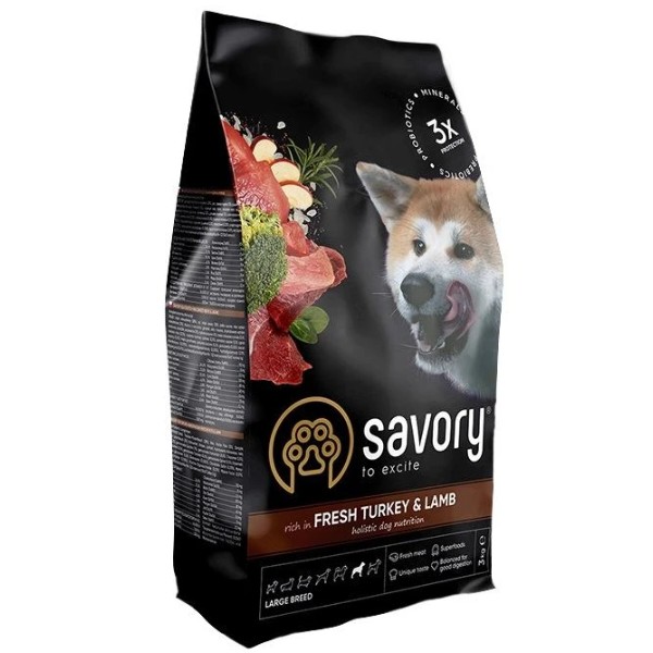 Фото - Сухой корм Savory для собак крупных пород со свежим мясом индейки и ягненка 3 кг (4820232630235)