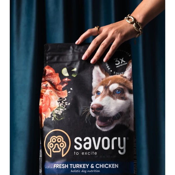Фото - Сухой корм Savory для щенков крупных пород со свежим мясом индейки и курицы 3 кг (4820232630204)