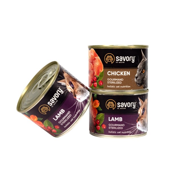 Фото - Сухий корм для котів Savory для стерилізованих 2кг +консерви 3х200г (2700000021224)