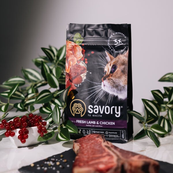 Фото - Сухий корм для котів Savory для стерилізованих 2кг +консерви 3х200г (2700000021224)