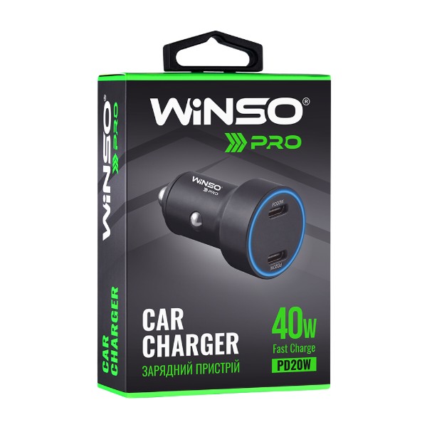 Фото - Автомобільний зарядний пристрій Winso PRO 40W 2xUSB-C LED Ring Metal (222040)