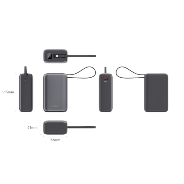 Фото - Батарея мобильная Xipin T191LP 30000mAh PD65W Built-In USB-C Cable Gray