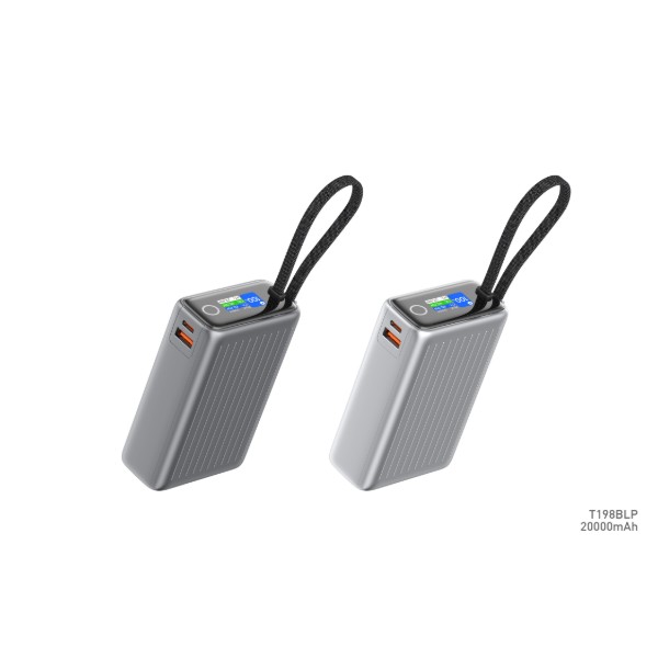 Фото - Батарея мобільна Xipin T198BLP 20000mAh PD65W Built-In USB-C Cable w.Dispay Gray