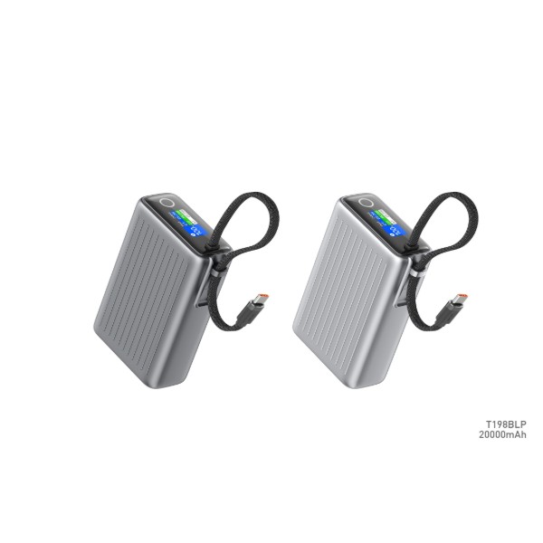 Фото - Батарея мобільна Xipin T198BLP 20000mAh PD65W Built-In USB-C Cable w.Dispay Gray
