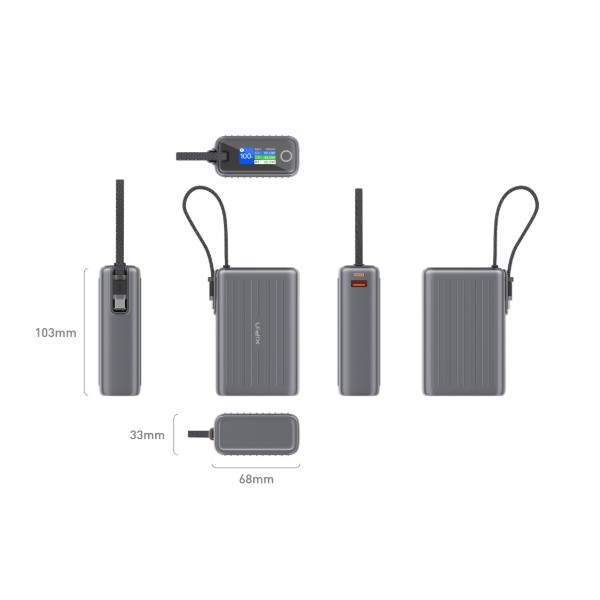 Фото - Батарея мобільна Xipin T198BLP 20000mAh PD65W Built-In USB-C Cable w.Dispay Gray