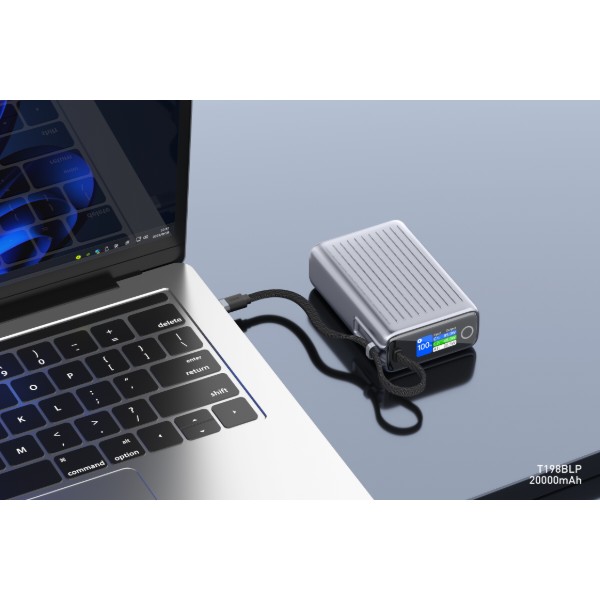 Фото - Батарея мобільна Xipin T198BLP 20000mAh PD65W Built-In USB-C Cable w.Dispay Gray