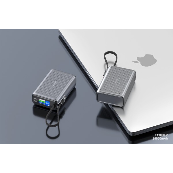 Фото - Батарея мобільна Xipin T198BLP 20000mAh PD65W Built-In USB-C Cable w.Dispay Gray