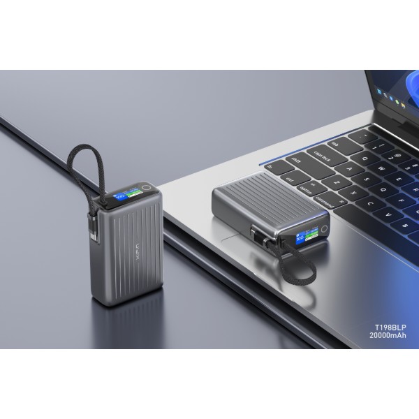 Фото - Батарея мобільна Xipin T198BLP 20000mAh PD65W Built-In USB-C Cable w.Dispay Gray