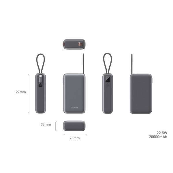 Фото - Батарея мобильная Xipin T202LF 20000mAh PD20W+22.5W Built-In USB-C Cable Gray