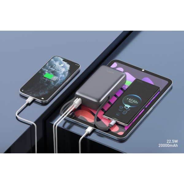 Фото - Батарея мобильная Xipin T202LF 20000mAh PD20W+22.5W Built-In USB-C Cable Gray