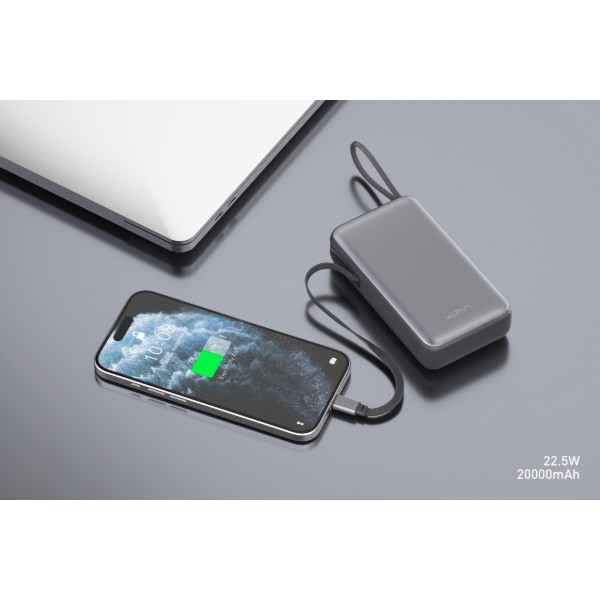 Фото - Батарея мобильная Xipin T202LF 20000mAh PD20W+22.5W Built-In USB-C Cable Gray