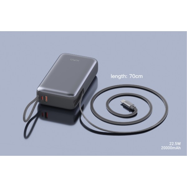 Фото - Батарея мобильная Xipin T202LF 20000mAh PD20W+22.5W Built-In USB-C Cable Gray