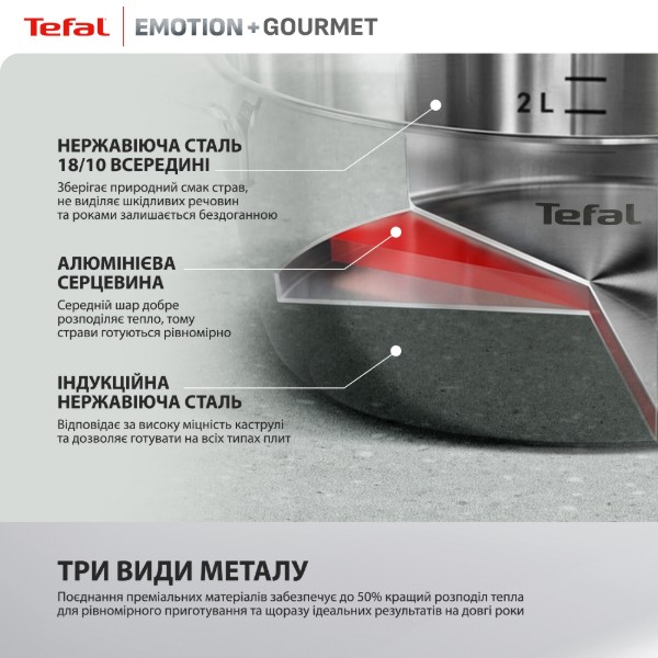 Фото - Каструля Tefal E3394655 Emotion+ Gourmet 24 см (4,4 л) з кр.