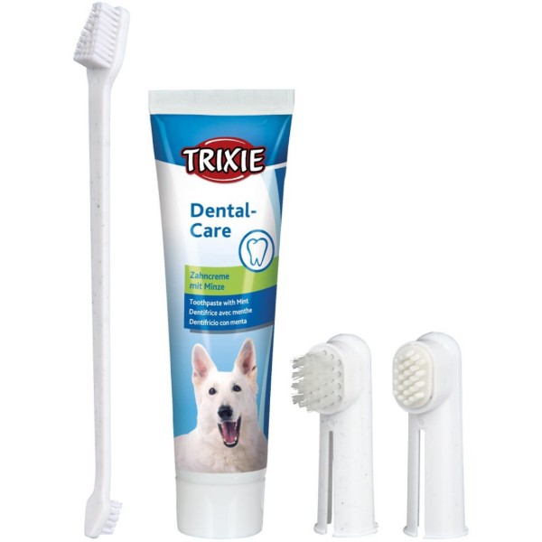 Фото - Зубная паста для кошек и собак Trixie со вкусом мяты и набором щеток 100 г (4011905025612)