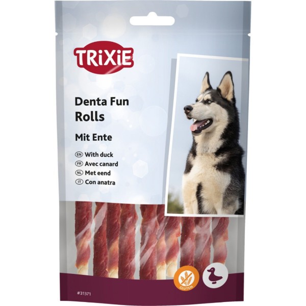 Фото - Ласощі для собак Trixie Denta Fun Rolls with Duck Паличка для чищення зубів з качкою 12 см 80 г 10 шт. (4011905313719)