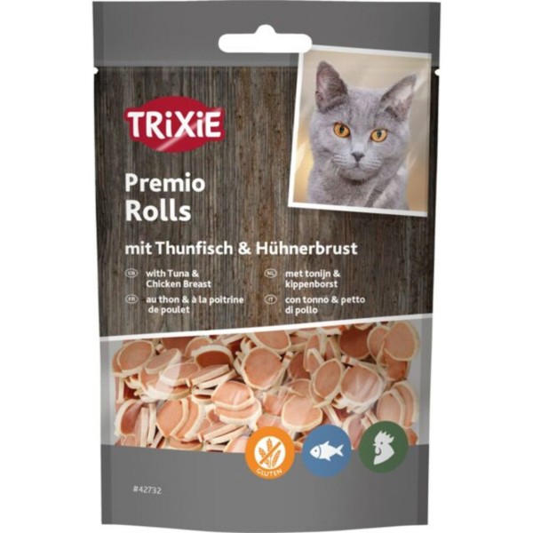 Фото - Ласощі для котів Trixie Premio Tuna Rolls шматочки з тунцем та куркою 50 г (4011905427324)
