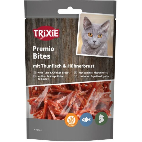 Фото - Ласощі для котів Trixie Premio Tuna Bites шматочки з тунцем і куркою 50 г (4011905427348) Фото - Ласощі для котів Trixie Premio Tuna Bites шматочки з тунцем і куркою 50 г (4011905427348)