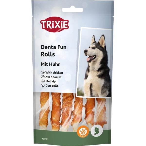Фото - Ласощі для собак Trixie Denta Fun Chewing Rolls для чищення зубів з куркою 70 г 6 шт. (4011905313252)