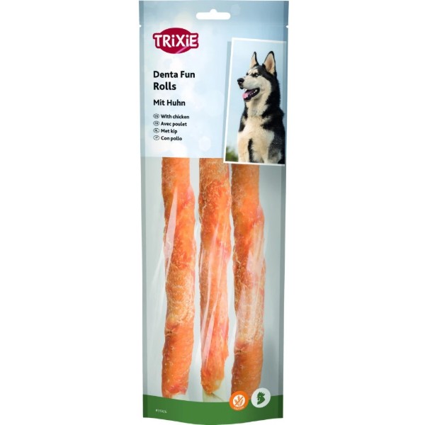 Фото - Ласощі для собак Trixie Denta Fun Chewing Rolls для чищення зубів з куркою 250 г 3 шт. (4011905313269)