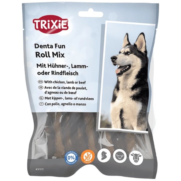 Фото - Ласощі для собак Trixie Denta Fun Roll Mix with chicken, lamb or beef для чищення зубів з куркою, ягням або яловичиною 250 г (4011905313726) Фото - Ласощі для собак Trixie Denta Fun Roll Mix with chicken, lamb or beef для чищення зубів з куркою, ягням або яловичиною 250 г (4011905313726)