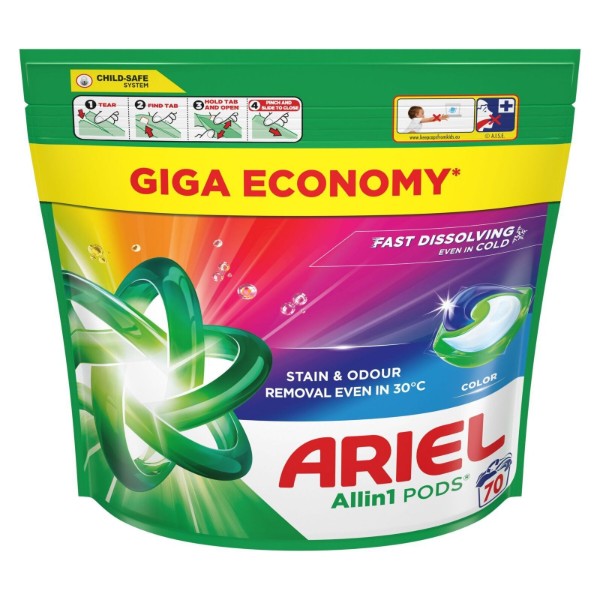 Фото - Капсулы для стирки Ariel Все-в-1 Для цветных вещей, 70 шт