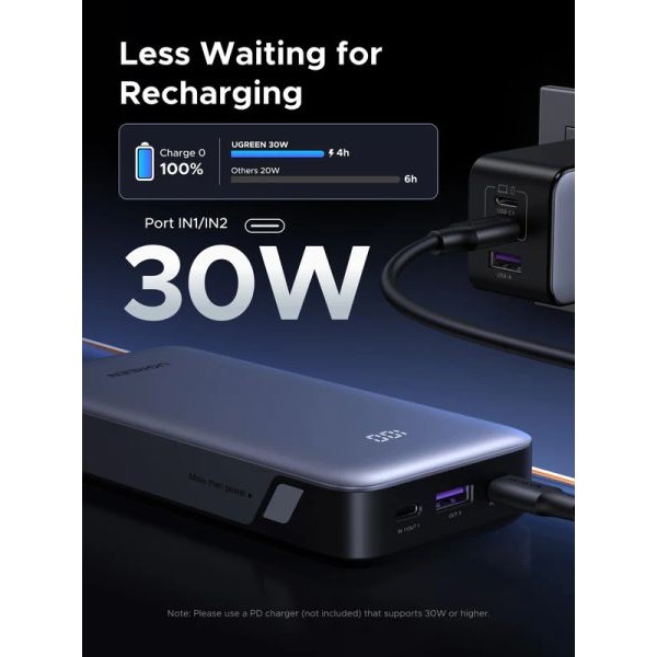 Фото - Батарея мобільна UGREEN 20000mAh 30W PD/QC (PB532) Gray (55989B)