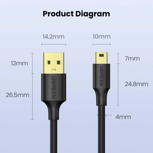 Фото - Кабель USB - miniUSB UGREEN USB 2.0 A Male to Mini 5 Pin Male Cable 3m Black (10386)