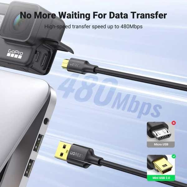 Фото - Кабель USB - miniUSB UGREEN USB 2.0 A Male to Mini 5 Pin Male Cable 3m Black (10386)