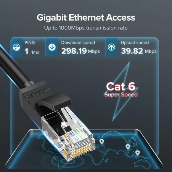 Фото - Кабель патч-корд UGREEN NW102 Cat 6 U/UTP Lan Flat Cable 2m Black (50174)