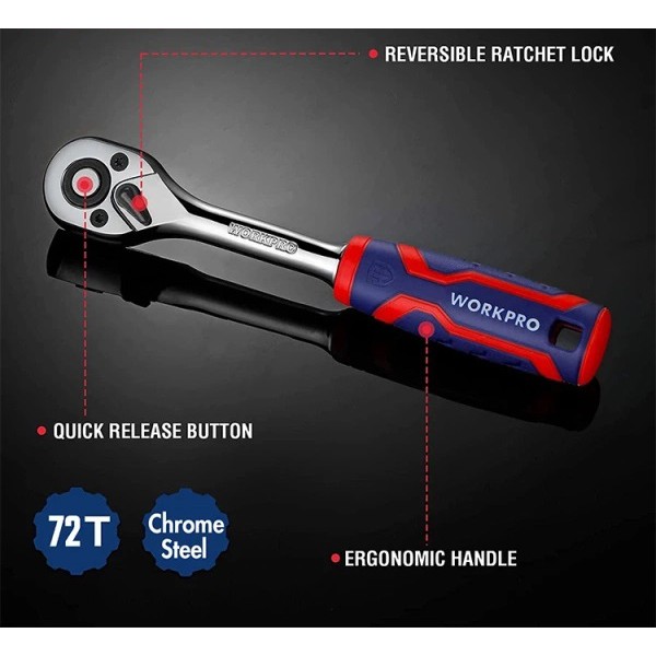 Фото - Ключ-трiскачка WORKPRO 3/8" 72Т CR-V PRO (WP271011)