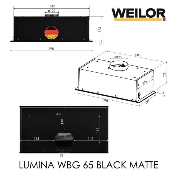 Фото - Вытяжка встраиваемая Weilor LUMINA WBG 65 BLACK MATTE