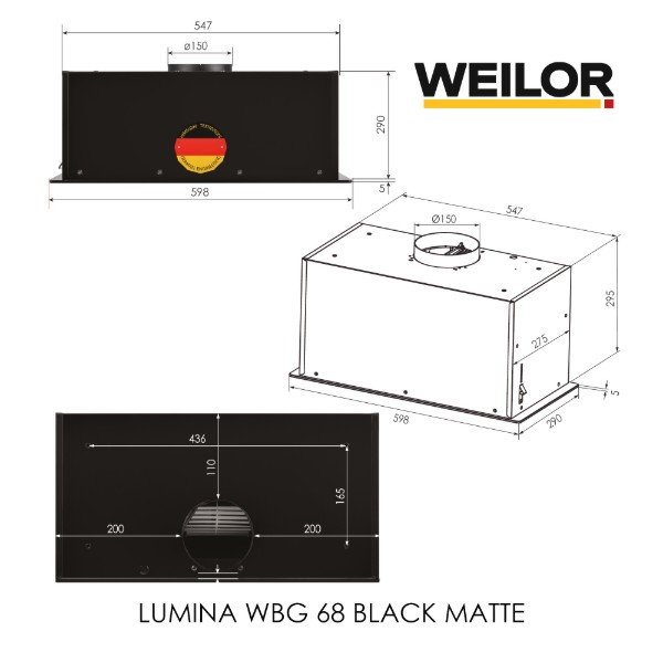 Фото - Вытяжка встраиваемая Weilor LUMINA WBG 68 BLACK MATTE