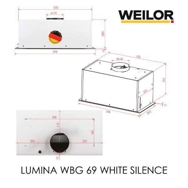 Фото - Витяжка вбудована Weilor LUMINA WBG 69 WHITE SILENCE