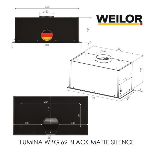 Фото - Вытяжка встраиваемая Weilor LUMINA WBG 69 BLACK MATTE SILENCE