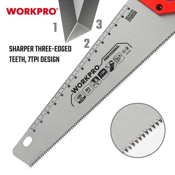 Фото - Ножовка WORKPRO 400 мм 7TPI SK5 PRO (WP215005)