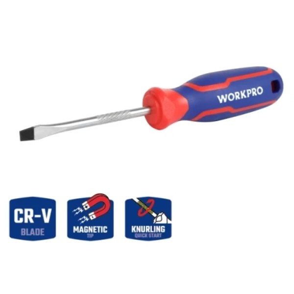 Фото - Отвертка WORKPRO SL6.5X100мм CR-V PRO (WP221019)