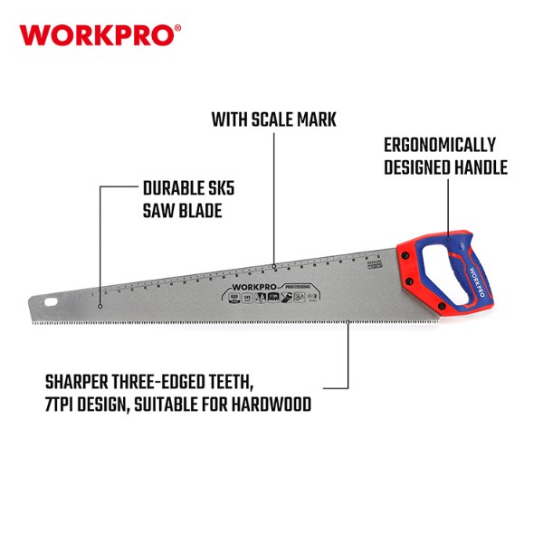 Фото - Ножовка WORKPRO 600 мм 7TPI SK5 PRO (WP215009)