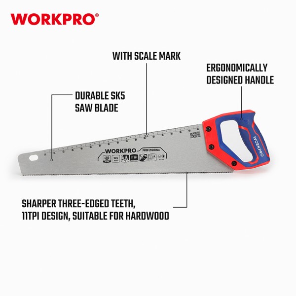Фото - Ножівка WORKPRO 450 мм 11TPI SK5 PRO (WP215010)