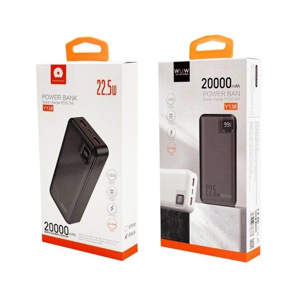 Фото - Батарея мобильная WUW PD22.5W quick charge 20000mAh Black (Y138)