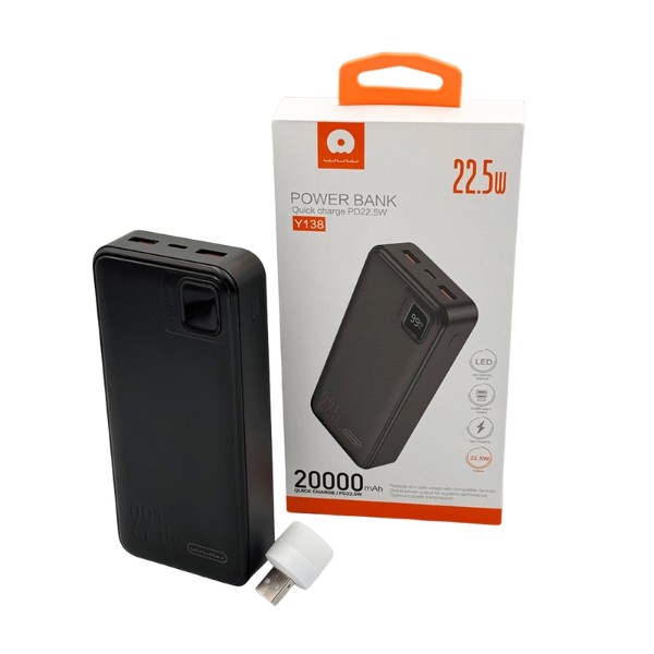 Фото - Батарея мобильная WUW PD22.5W quick charge 20000mAh Black (Y138)