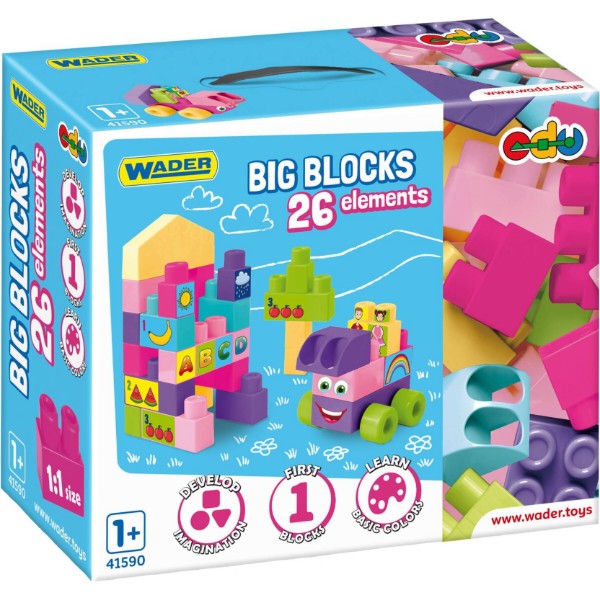 Фото - Пластиковый конструктор для малышей Wader Kids Blocks 26 эл. розовый (41590)