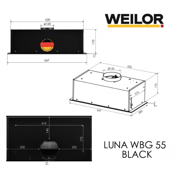 Фото - Витяжка вбудована Weilor LUNA WBG 55 BLACK SILENCE