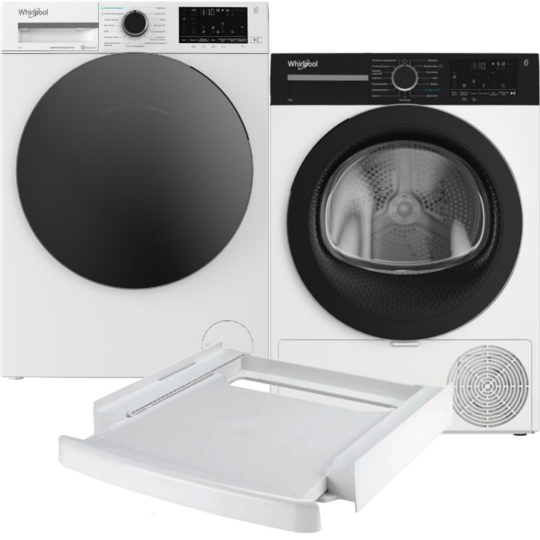 Фото - Комплект техники Whirlpool Стиральная машина с фронтальной загрузкой + Сушильная машина + Комплект креплений для установки в колонну Whirlpool WAM 762WBC UA + WPS 7 WBS UA + SKS101 White