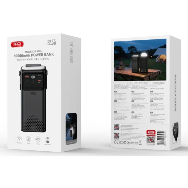 Фото - Батарея мобільна XO 20W+22,5W 30000mAh Black (XO-PR285)
