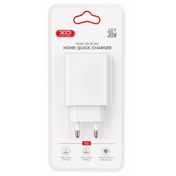 Фото - Сетевое зарядное устройство XO GAN PD30W/QC18W White (XO-QC16U)