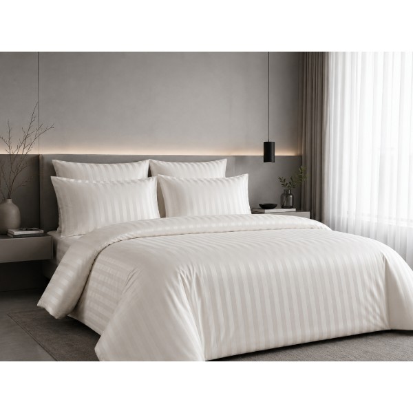 Фото - Комплект постельного белья Zastelli White/полоска Жаккард 2х150х215 Айвори (16412)