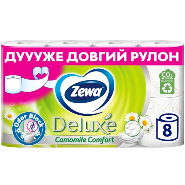 Фото - Туалетний папір Zewa Deluxe Ромашка 3 шари 8 рулонів (7322541171708) Фото - Туалетний папір Zewa Deluxe Ромашка 3 шари 8 рулонів (7322541171708)