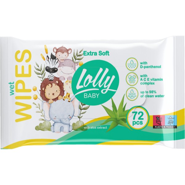 Фото - Серветки вологі для дітей Lolly Extra Soft, 72 шт. (4820174981211)