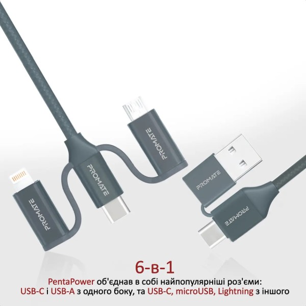 Фото - Кабель Promate Pentapower Grey